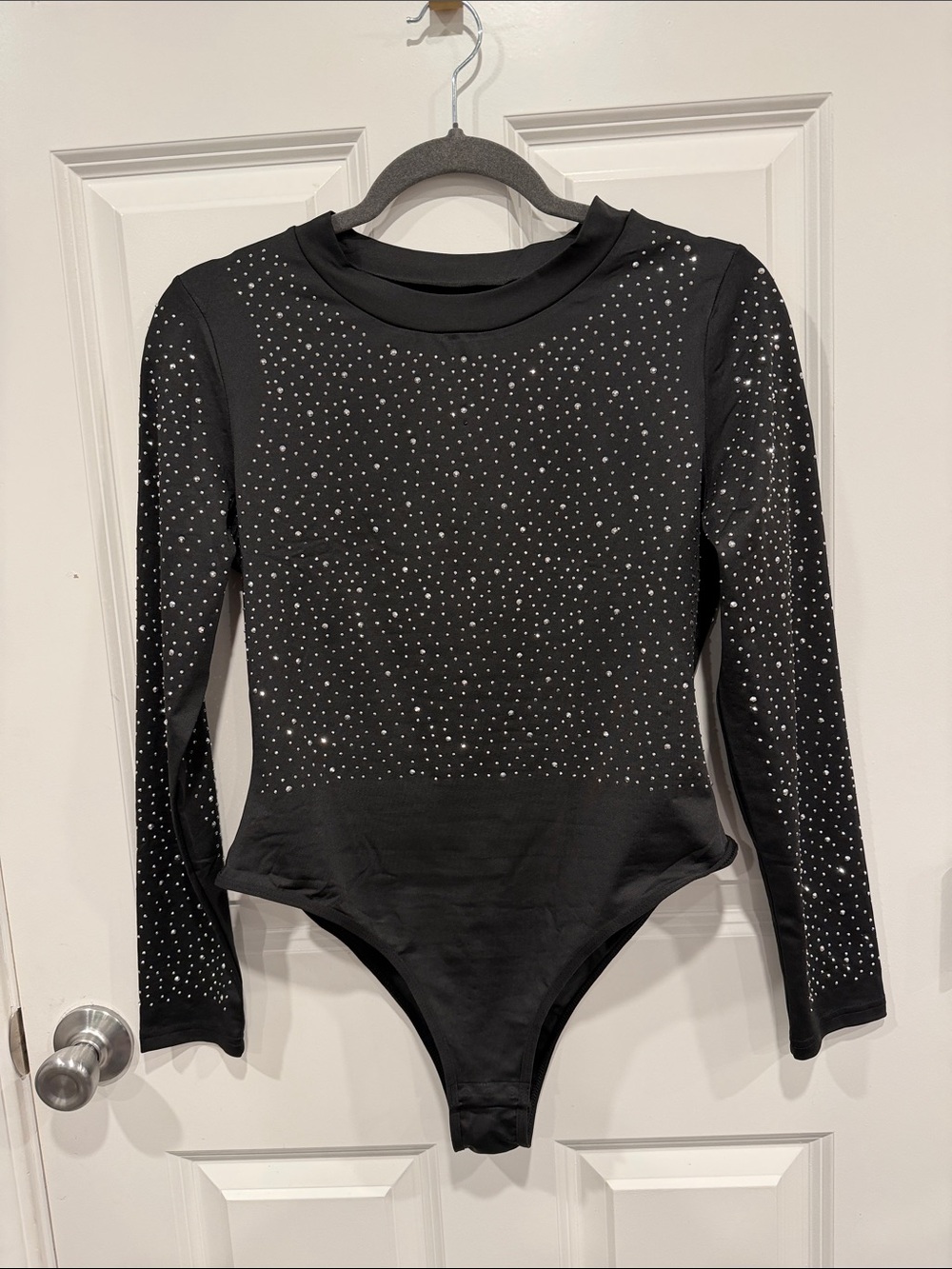 Black Rhinestone Long-Sleeve Women’s Bodysuit